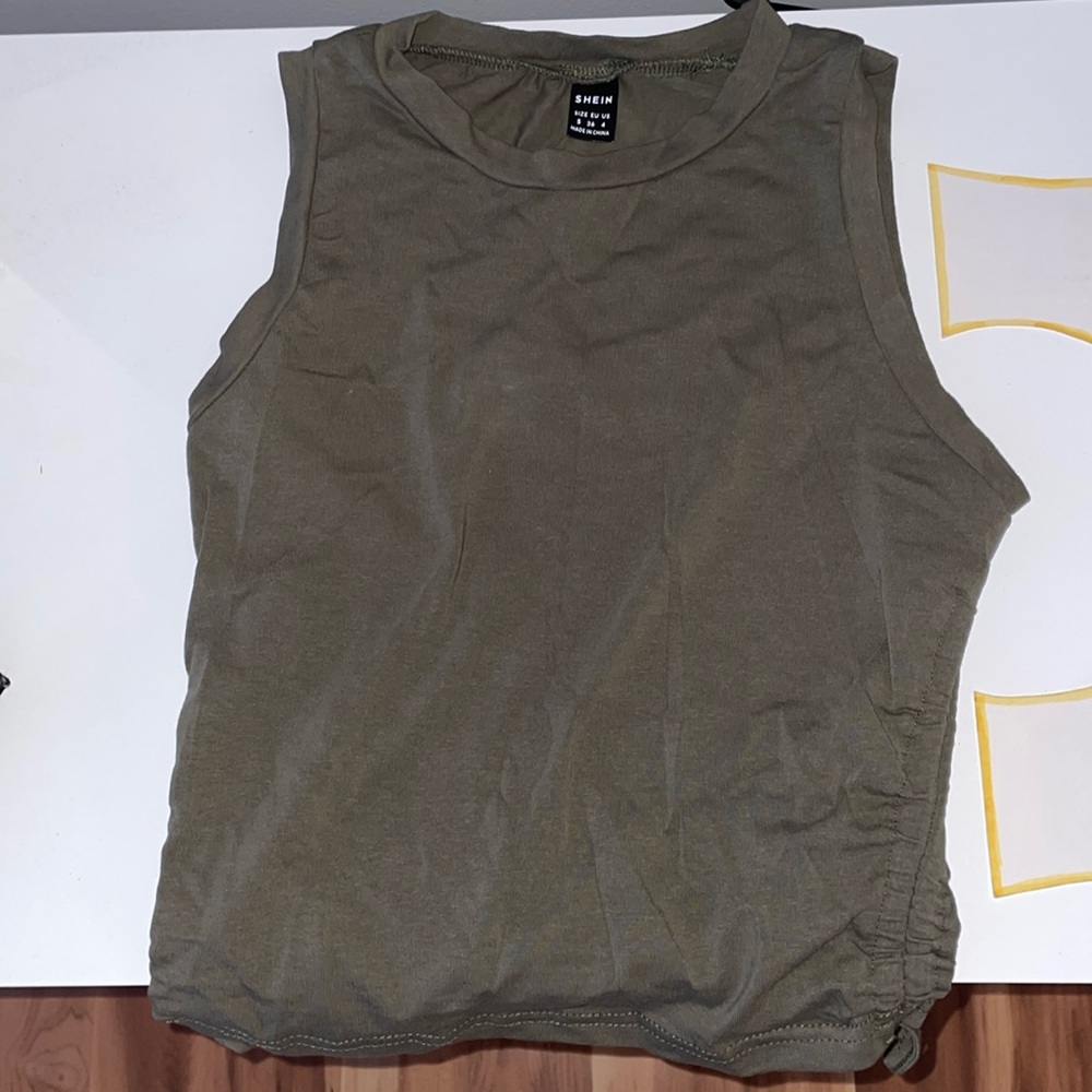 Shein army green tank w/ ties at the end